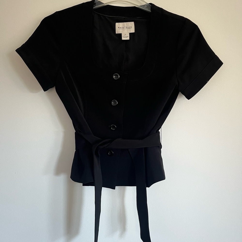 White House Black Market Black Blouse with Belted Waist